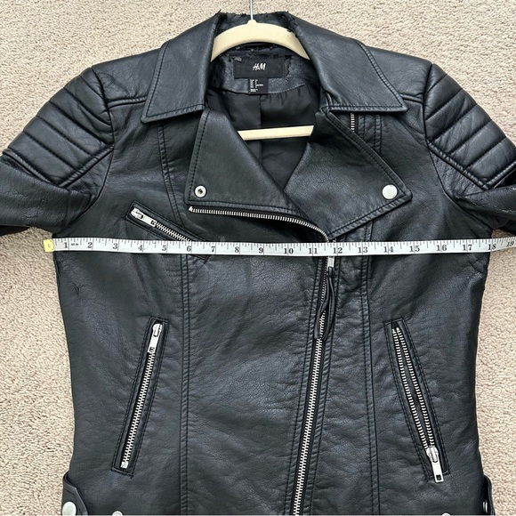 Black Faux Leather Distressed Moto Biker Jacket - Halloween Costume - Picture 12 of 16